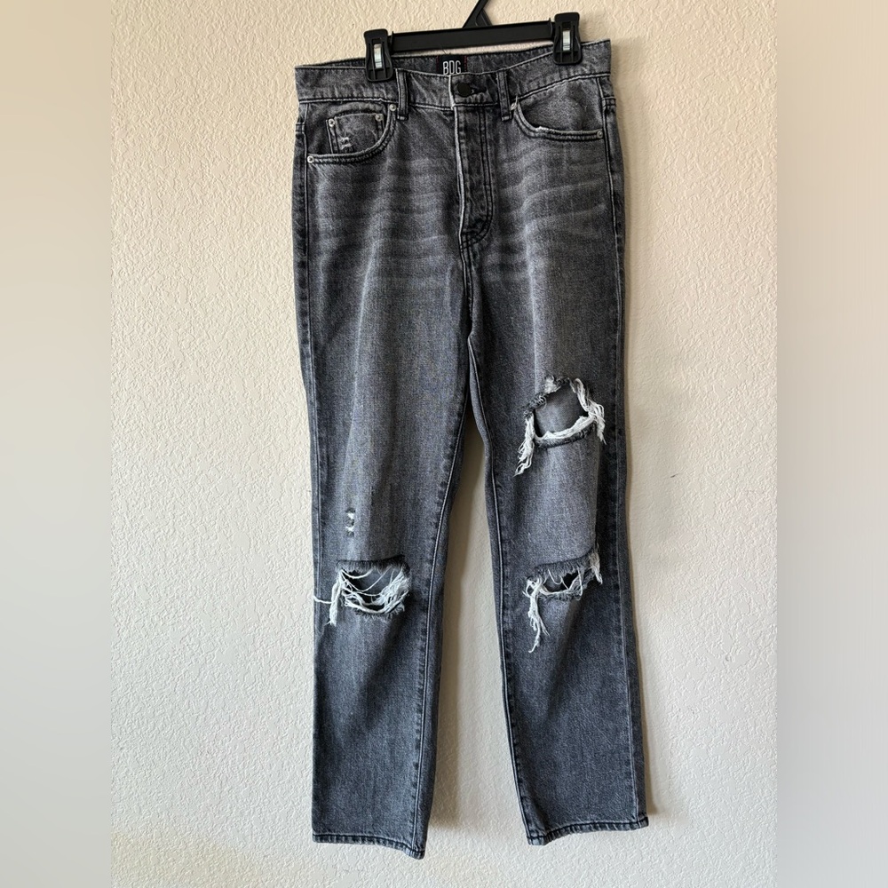 Urban Outfitters BDG Slim Straight Ripped Denim Jeans Sz 27 Gray High Wa…